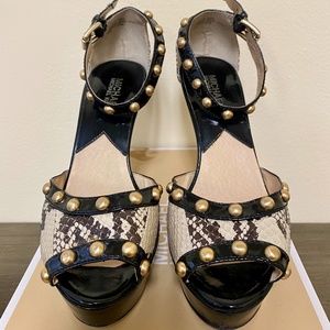 Michael Kors Snake Glazed Leather Peep Toe Pump w/ Studs
